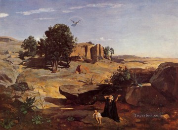 Jean Baptiste Camille Corot Painting - Agar en el desierto Plein air Romanticismo Jean Baptiste Camille Corot